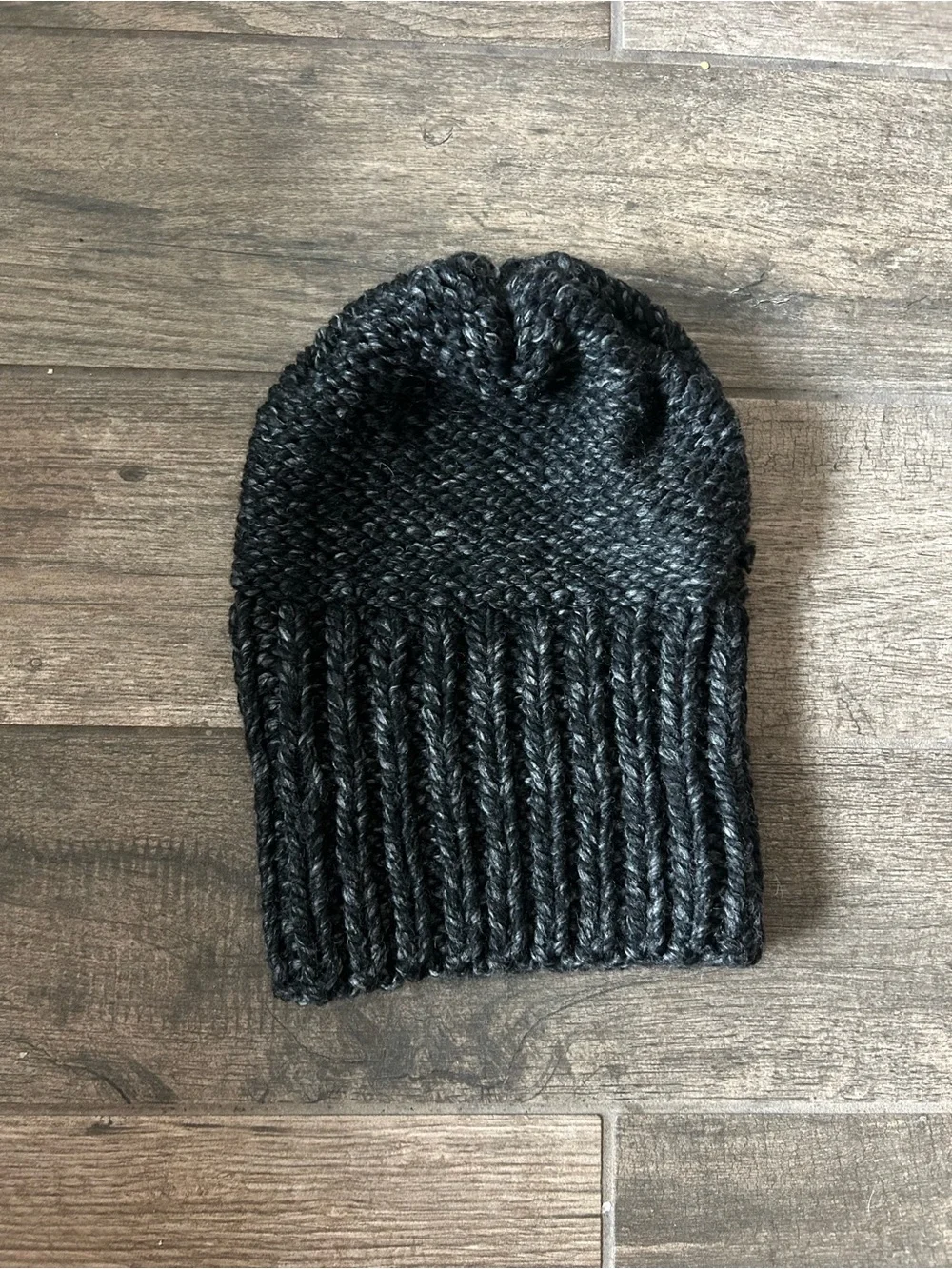 Handmade Unisex Cozy Charcoal Knit Wool Blend Chunky Cuff Beanie 12” NEW